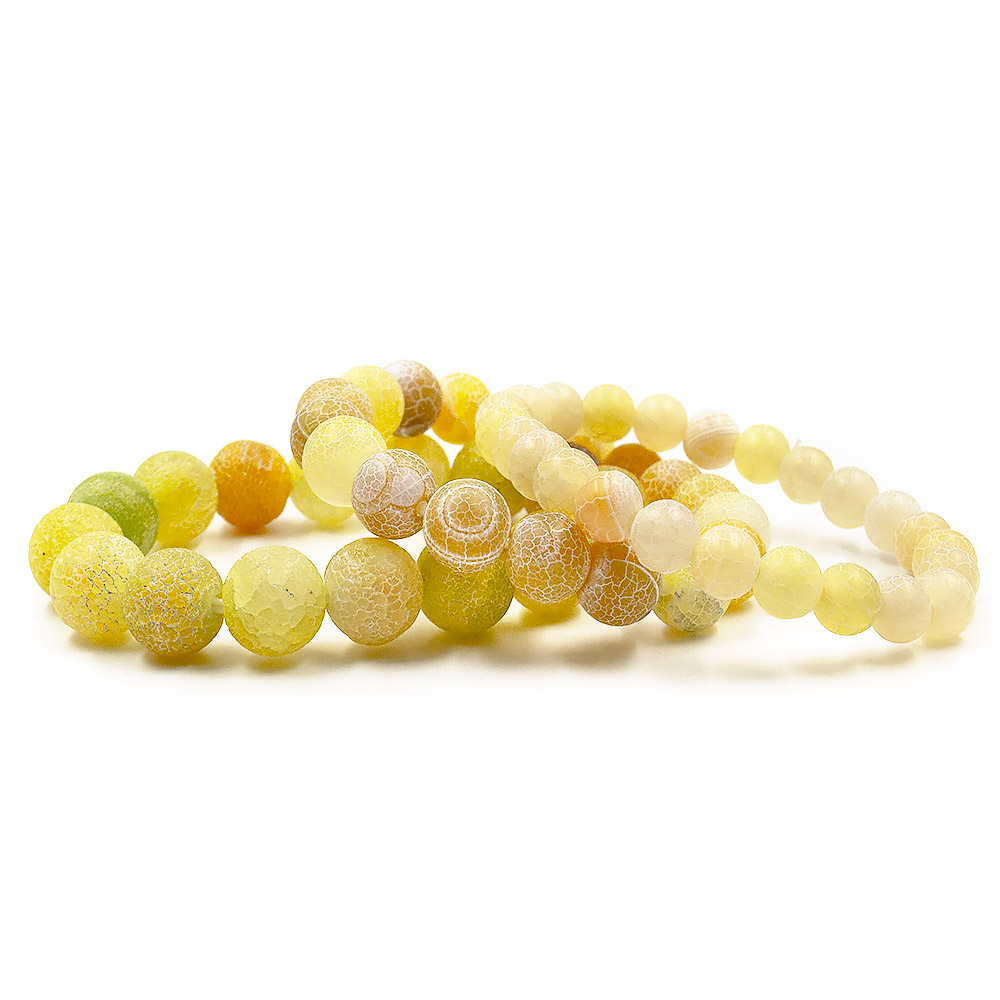 Браслет из агата кракле желтый матовый шар