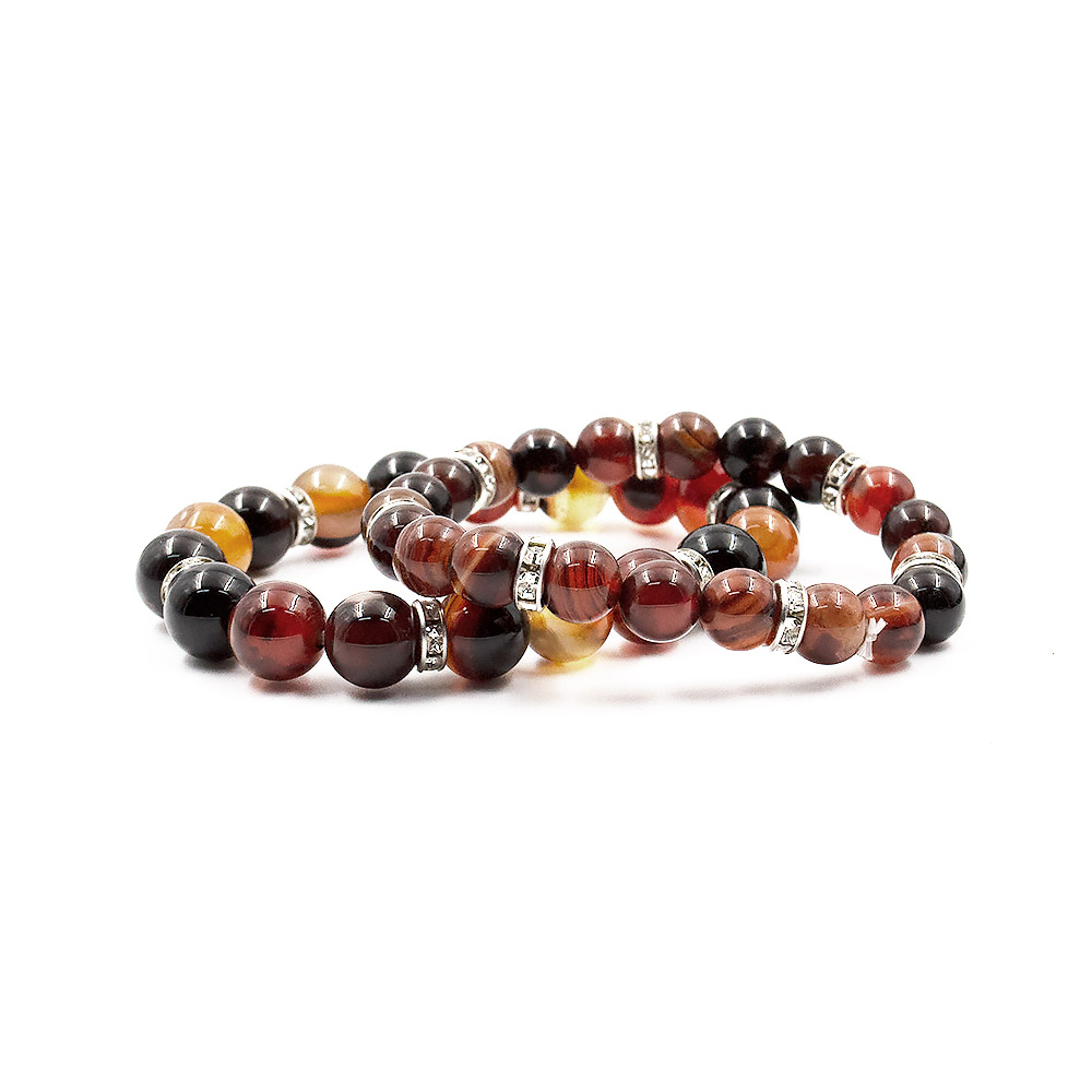 Браслет из агата цвет темный сердолик с фурнитурой "Стразы"