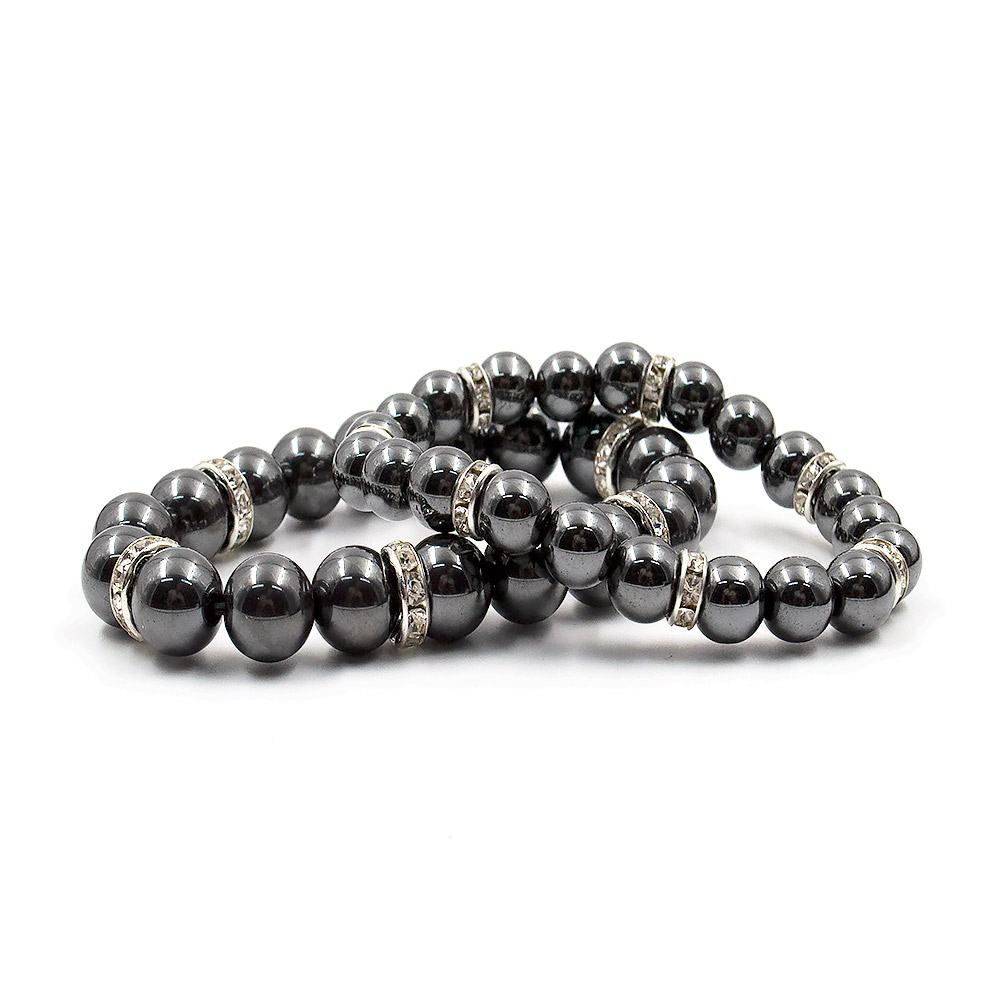 Браслет из гематита со стразами шар