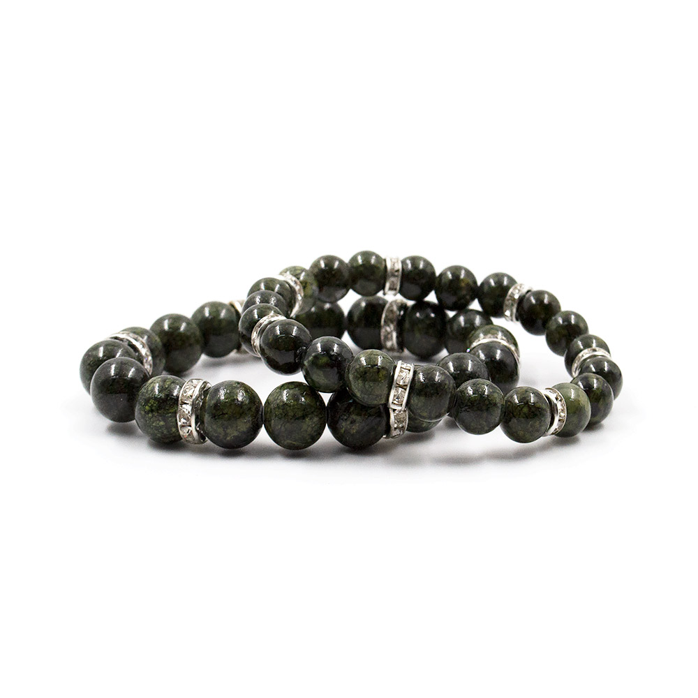 Браслет из змеевика со стразами шар