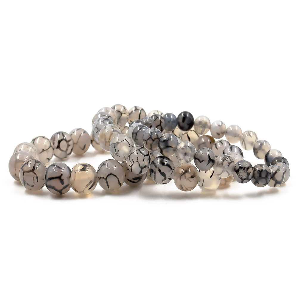 Браслет из агата кракле черно-серый шар