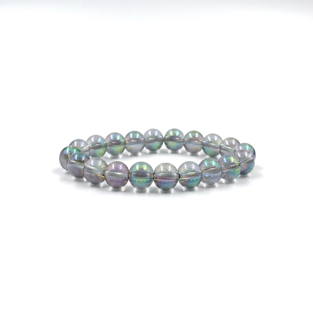 Браслет из опала синтетического серого прозрачного шар 10 мм