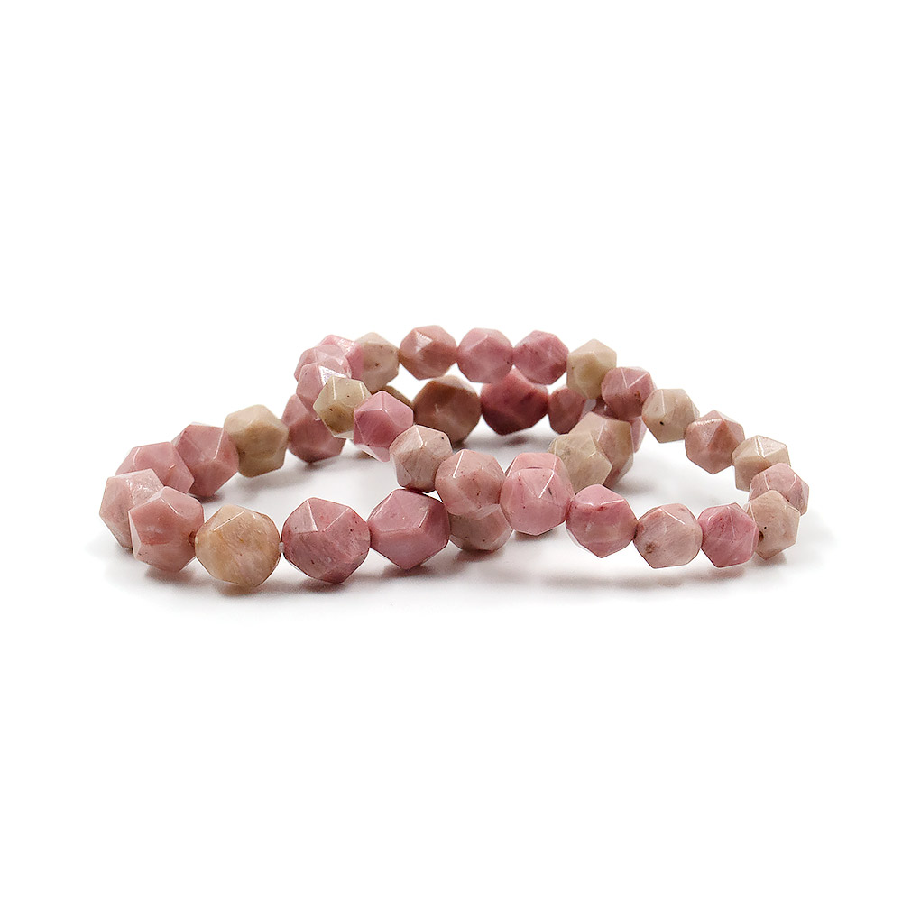 Браслет из родонита розового крупная грань шар