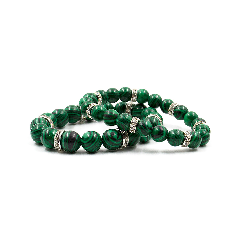 Фото товара браслет из малахита имитации со стразами шар