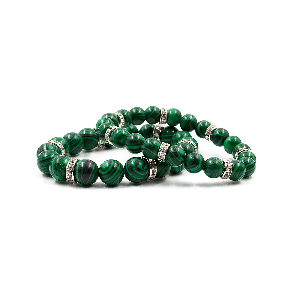 Браслет из малахита имитации со стразами шар