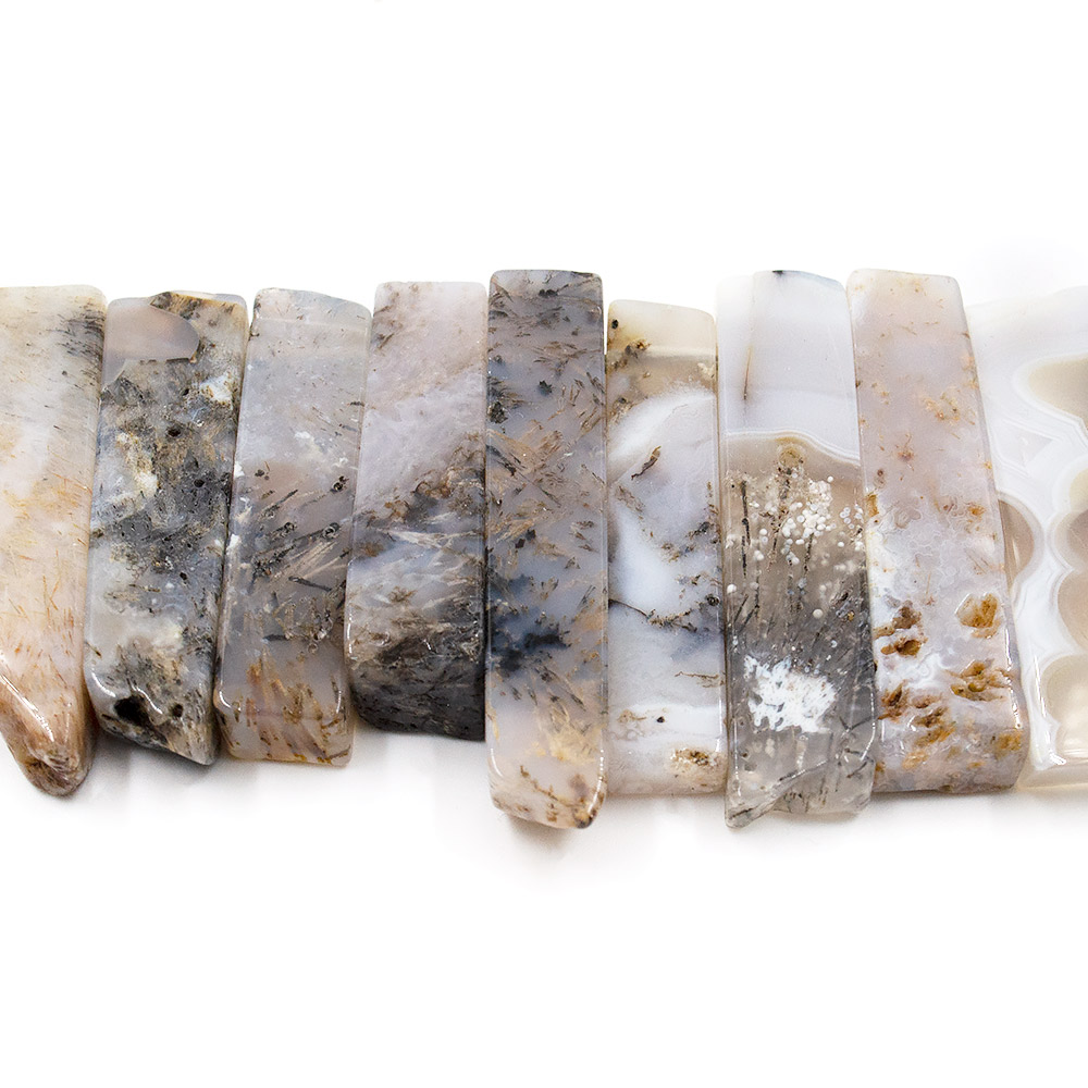 Фото товара агат моховый пластины на увеличение от 32*10 до 53*10 мм