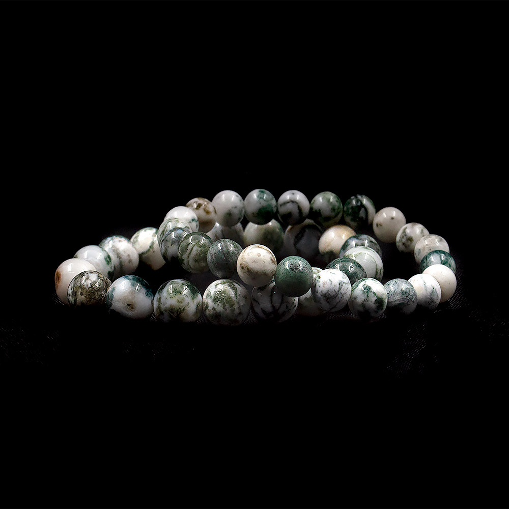 Браслет из агата мохового серо-зеленого шар