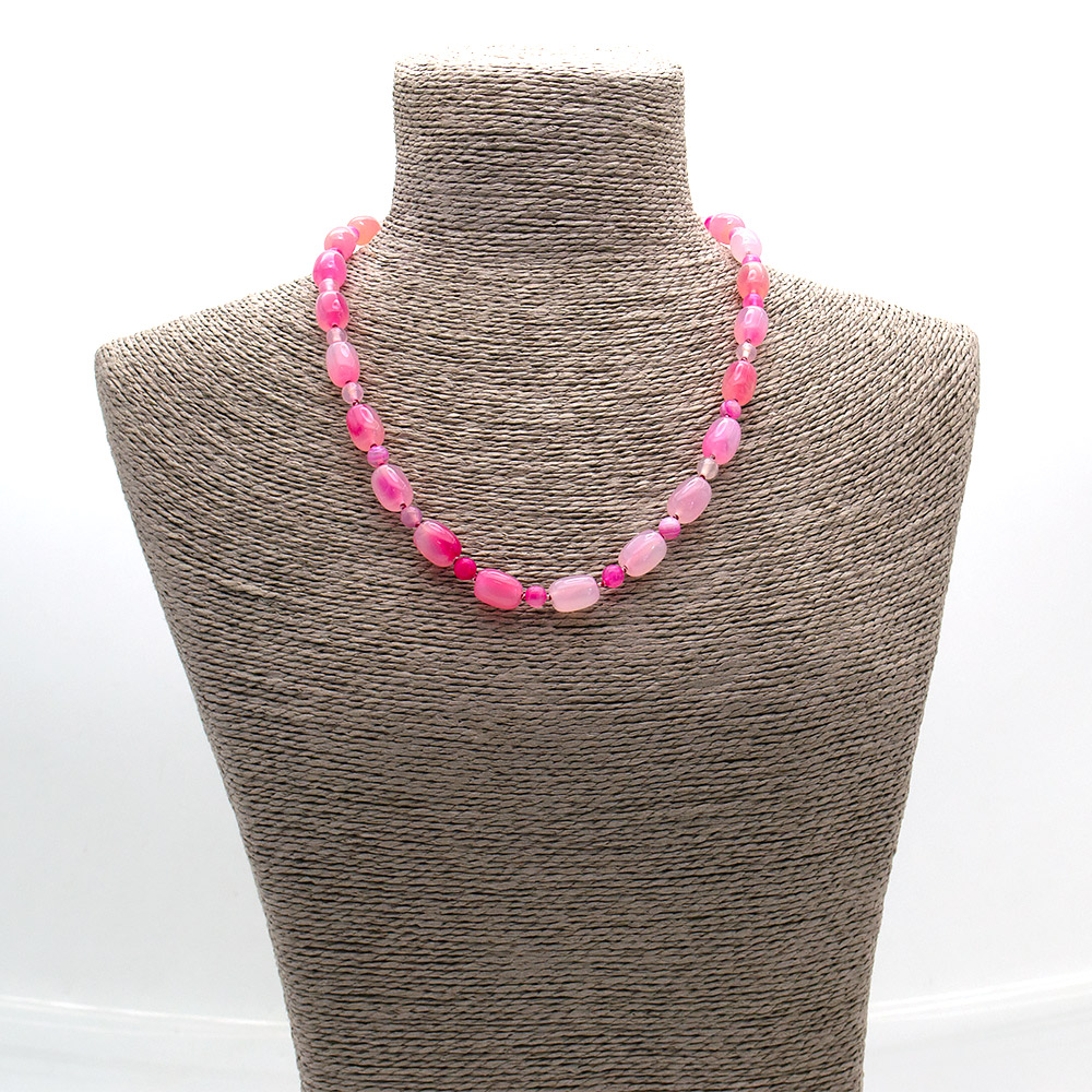 Фото товара бусы из агата тонированного розового бочонок 14*10 мм