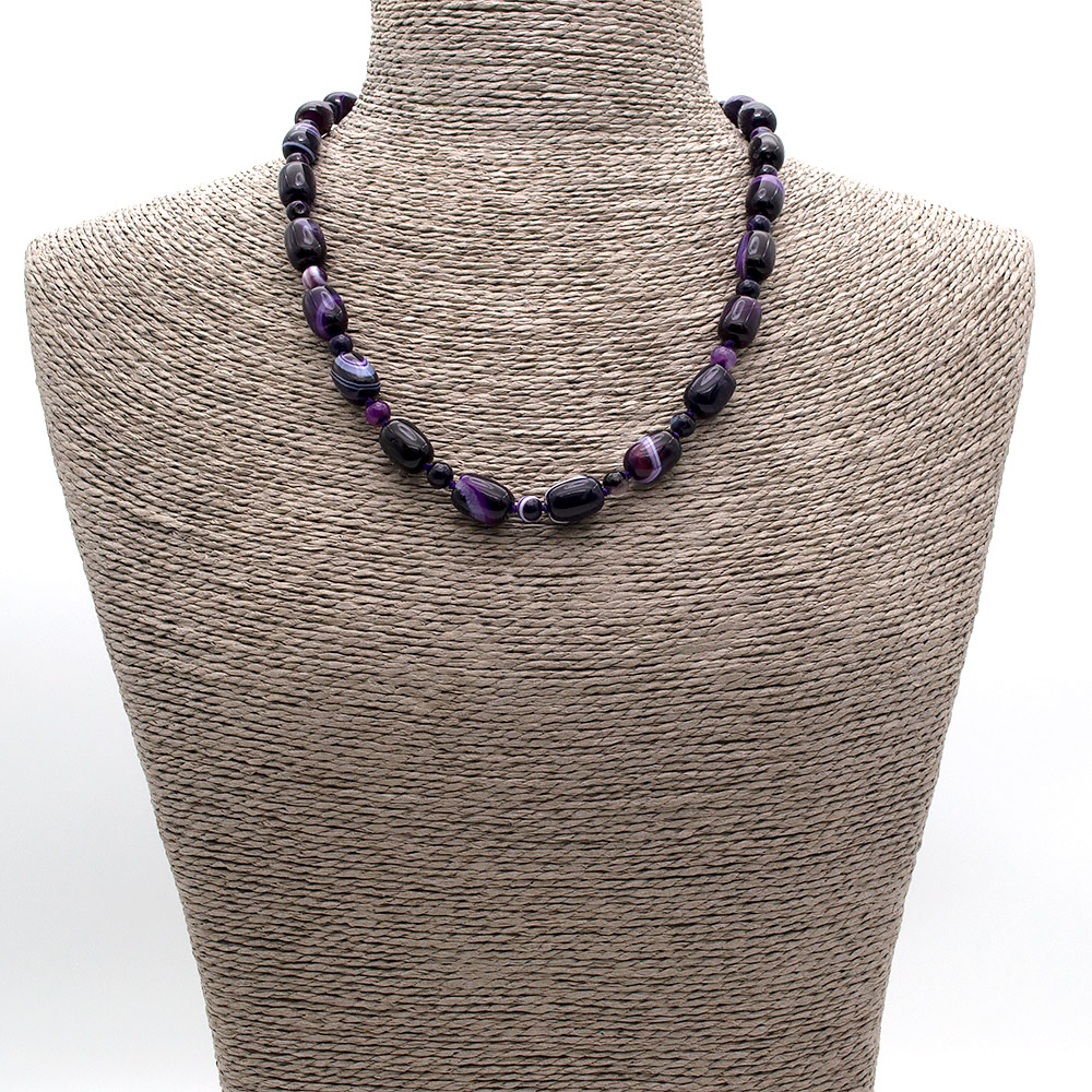 Фото товара бусы из агата тонированного сиренево-белого бочонок 14*10 мм