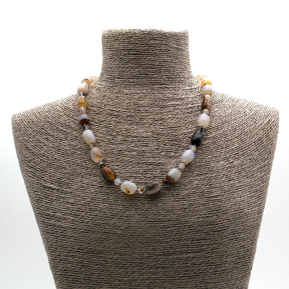 Фото товара бусы из агата  мохового серого бочонок 14*10 мм