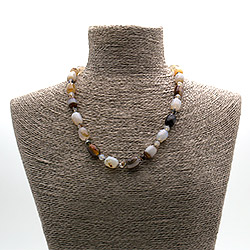 Бусы из агата  мохового серого бочонок 14*10 мм