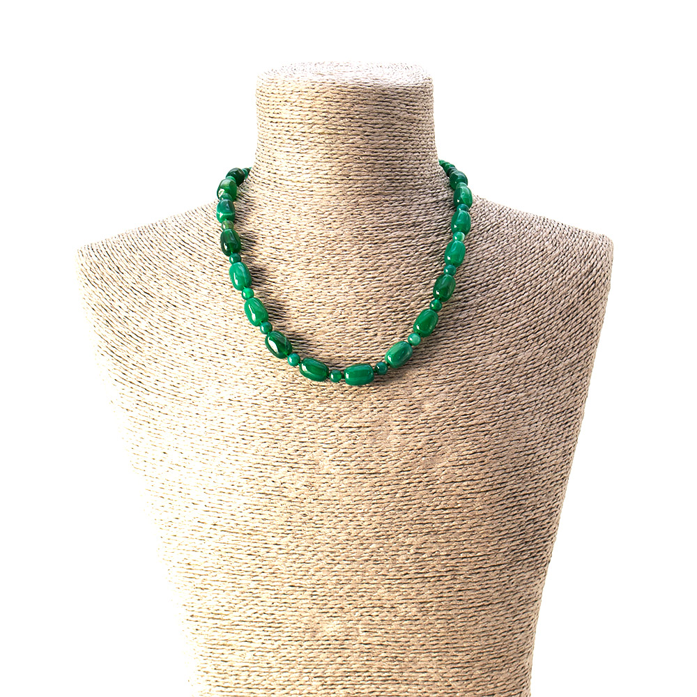 Фото товара бусы из агата тонированного зеленого бочонок 14*10 мм