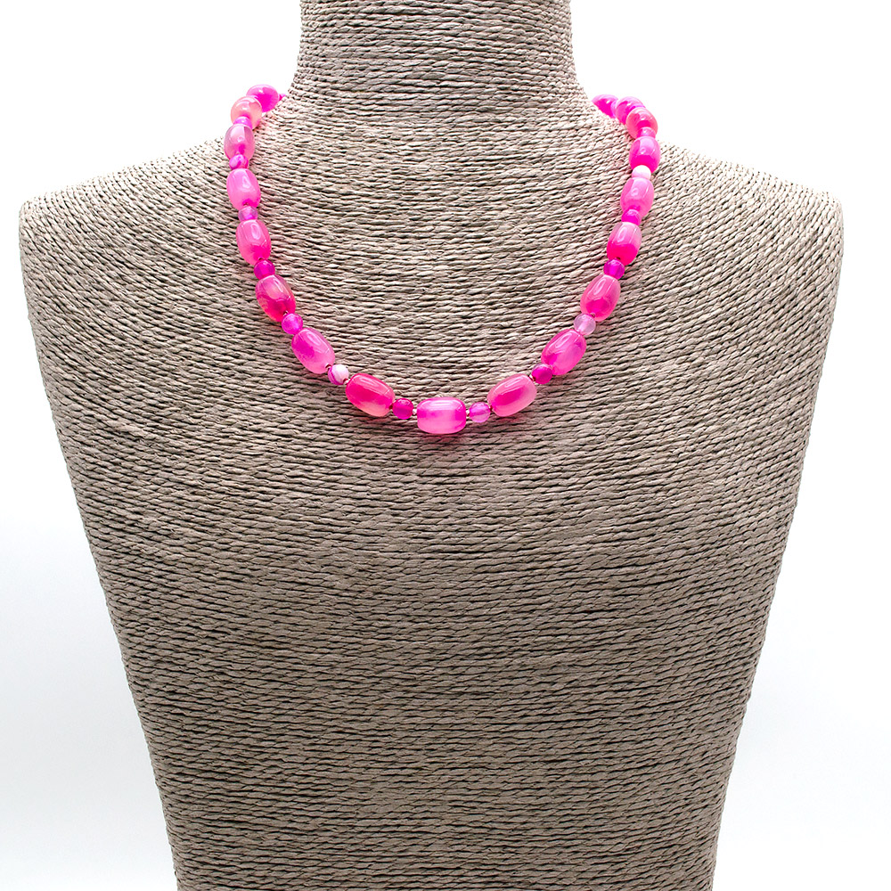 Фото товара бусы из агата тонированного светло-розового бочонок 14*10 мм