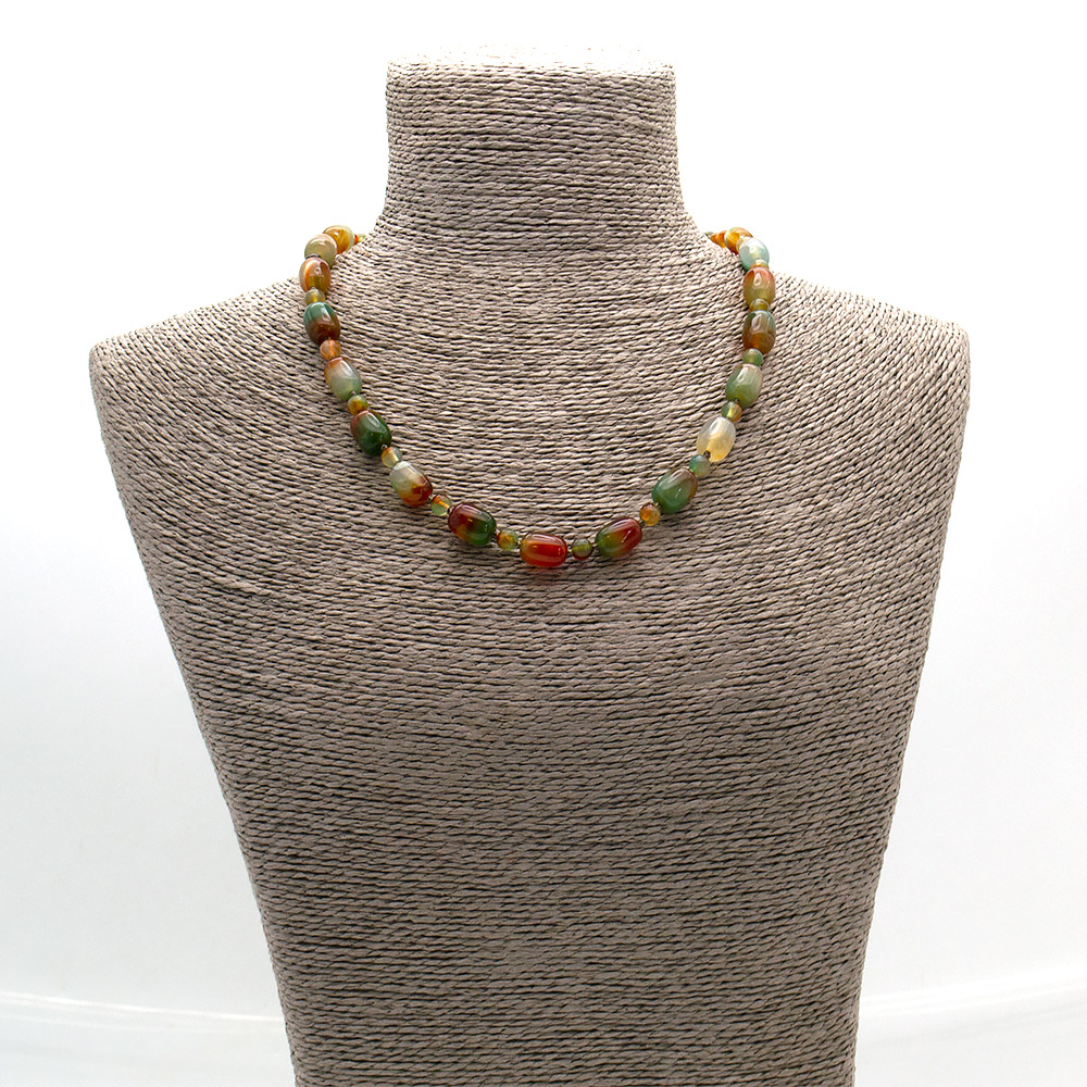 Фото товара бусы из агата тонированного зелено-коричневого бочонок 14*10 мм