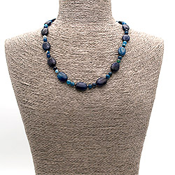 Фото товара бусы из агата тонированного синего таблетка овальная 18*13 мм