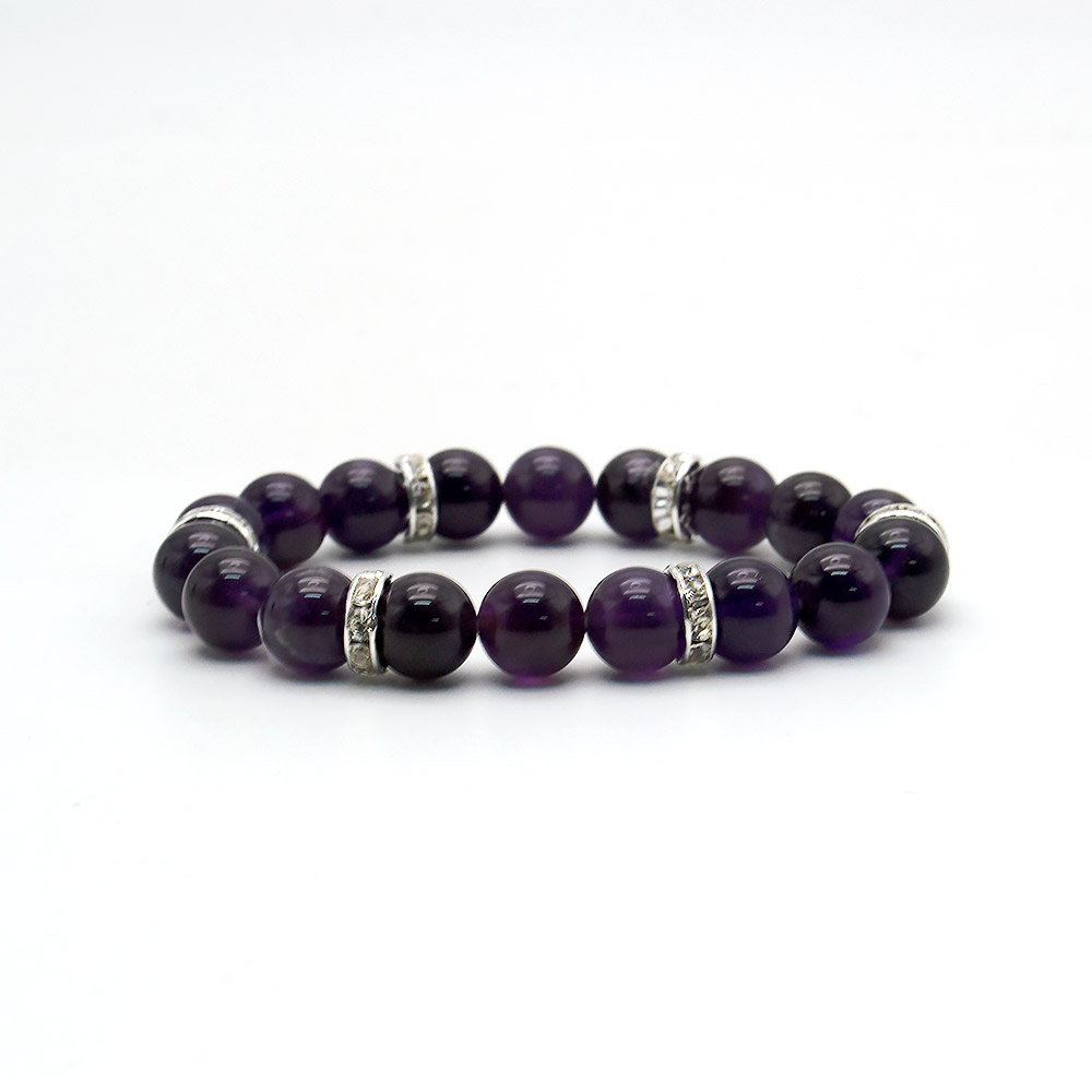 Браслет из аметиста темного со стразами шар 10 мм