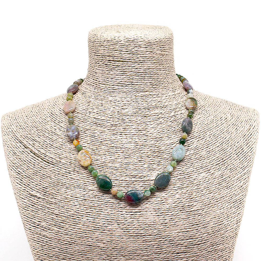 Бусы из яшмы зеленой таблетка 18*13 мм