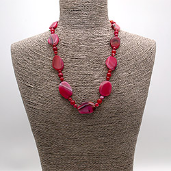 Бусы из агата тонированного темно-розового таблетка витая