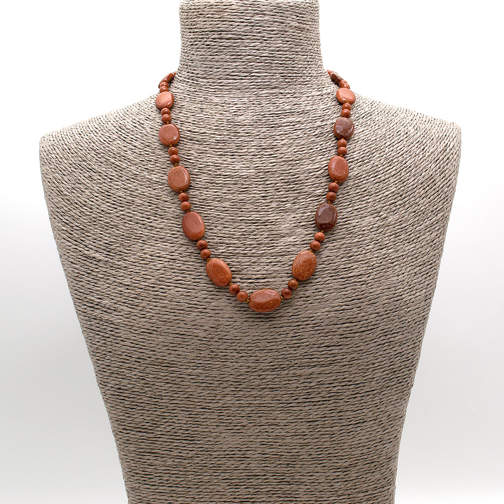 Фото товара бусы из авантюрина синтетического коричневого таблетка 18*13 мм