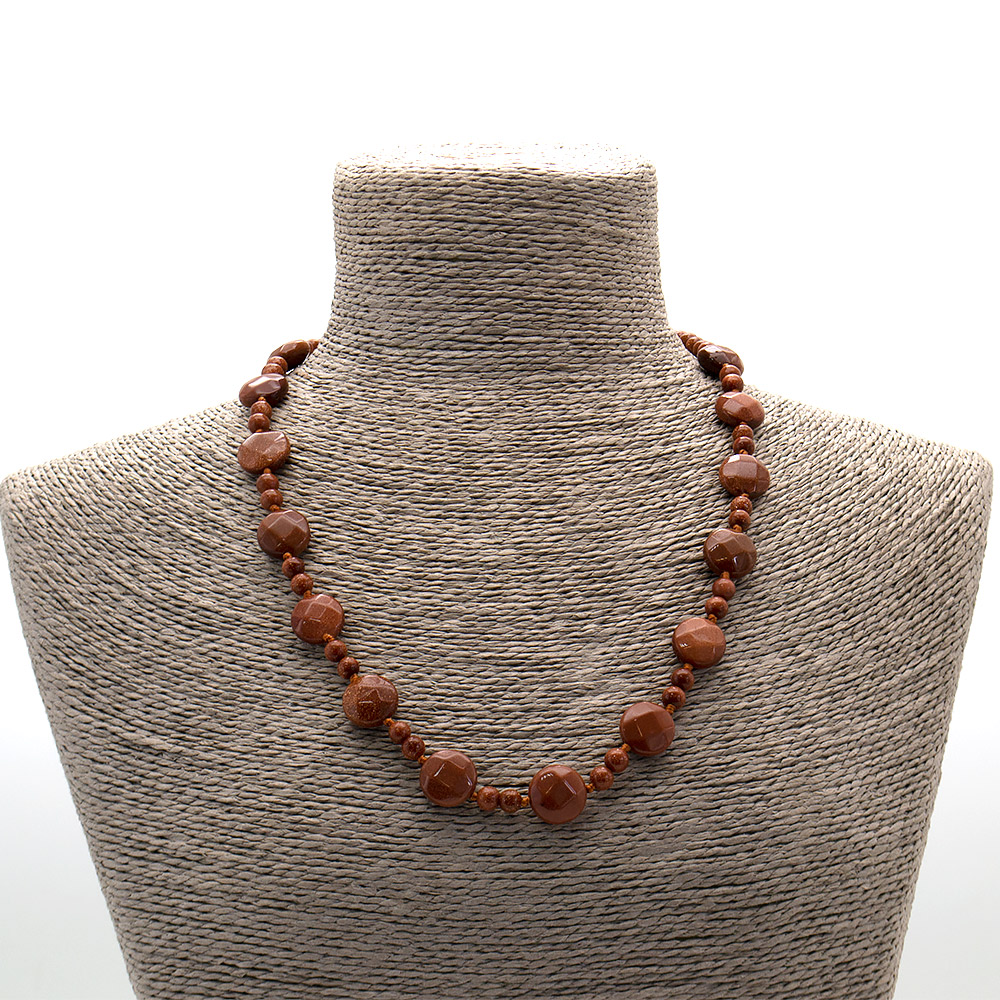 Фото товара бусы из авантюрина синтетического коричневого таблетка круглая грань