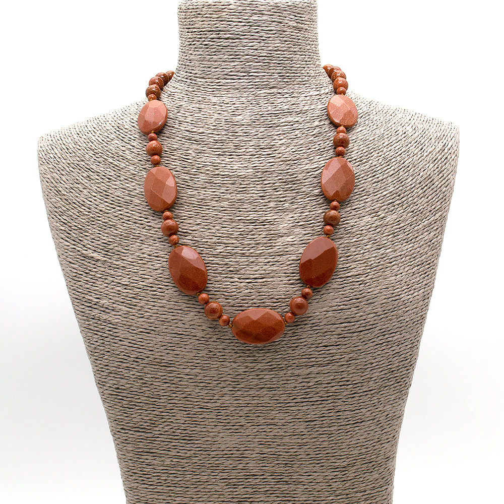 Фото товара бусы из авантюрина синтетического коричневого таблетка грань 30*20 мм