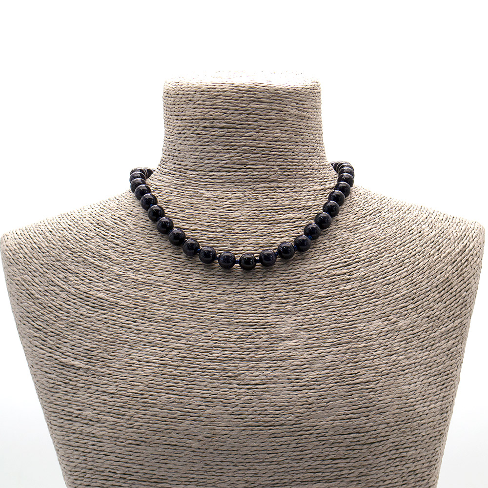 Фото товара бусы из авантюрина синтетического синего шар 10 мм 