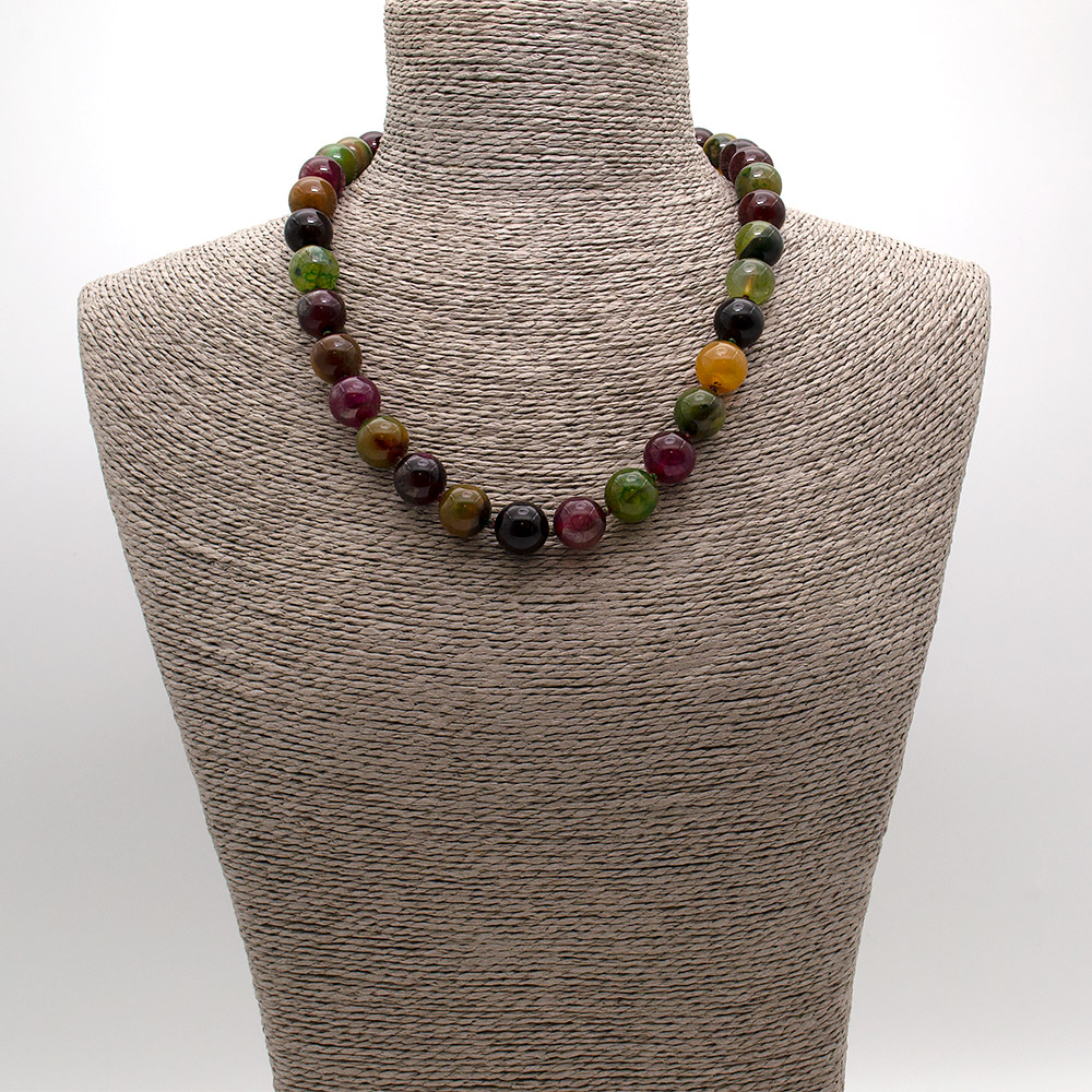 Фото товара бусы из агата тонированного кракле цвет турмалин шар 14 мм