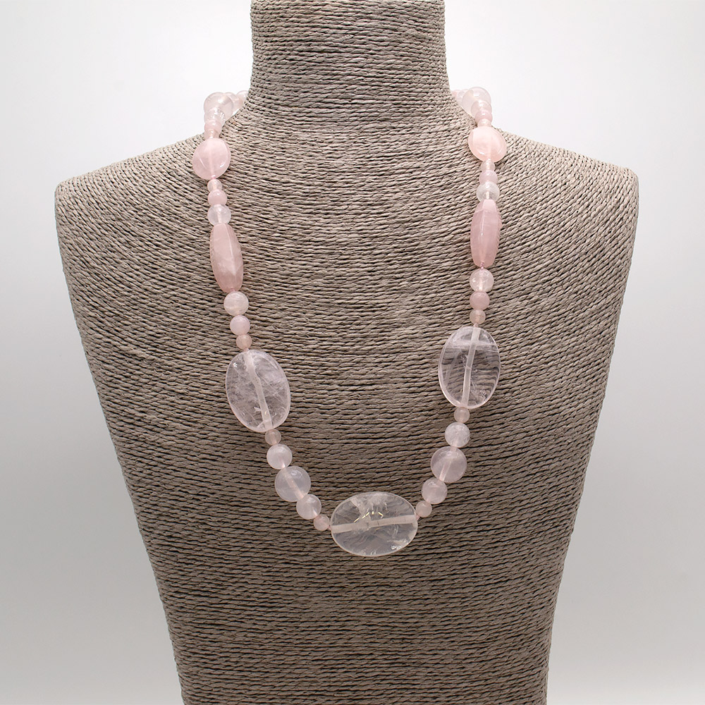 Фото товара бусы из розового кварца таблетка, бочонок