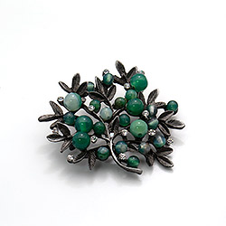 Брошь "Куст малый" зеленый агат со стразами