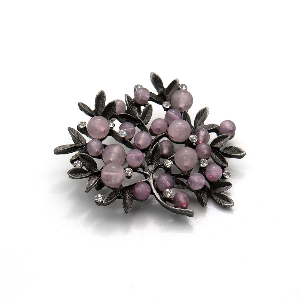 Фото товара брошь "куст малый" розовый кварц со стразами
