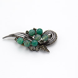 Брошь "Морской конек" зеленый агат