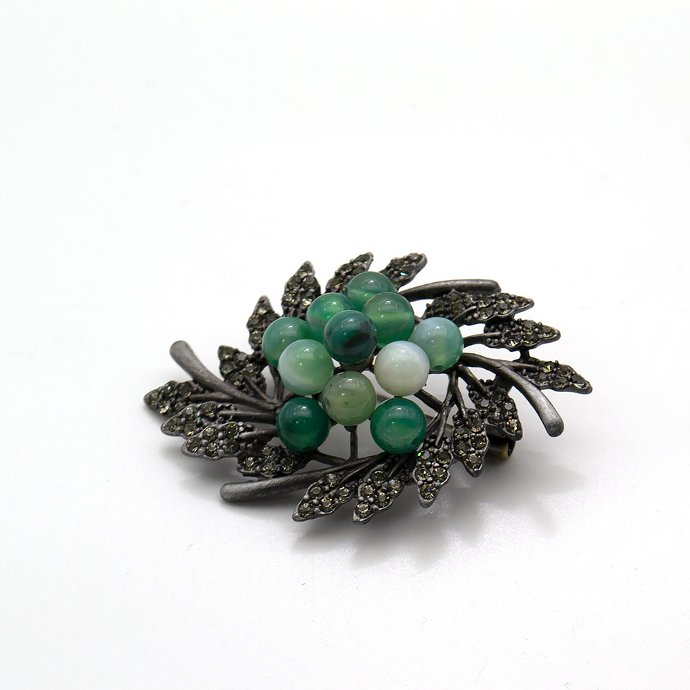 Фото товара брошь "венок 4 листа" зеленый агат а0094