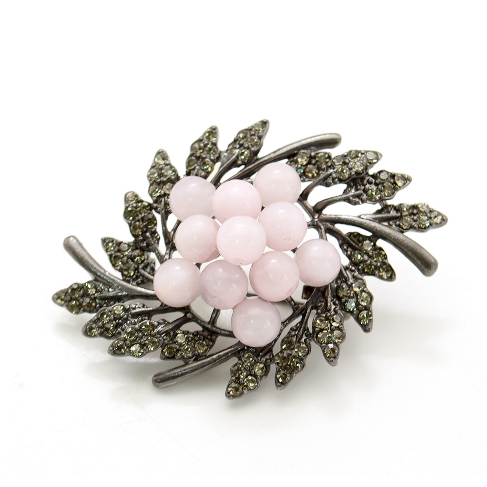 Фото товара брошь "венок 4 листа" розовый кварц а0094