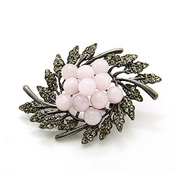 Брошь "Венок 4 листа" розовый кварц А0094