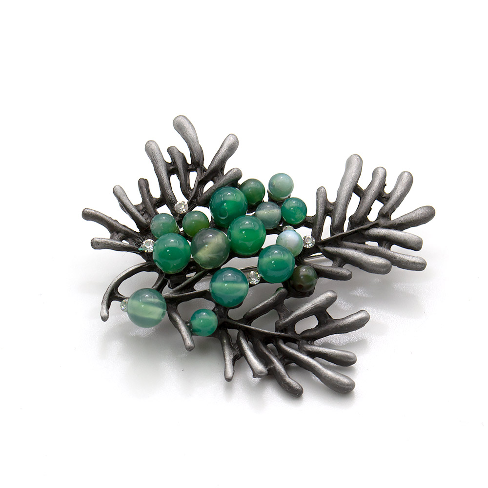 Фото товара брошь "можжевельник" зеленый агат