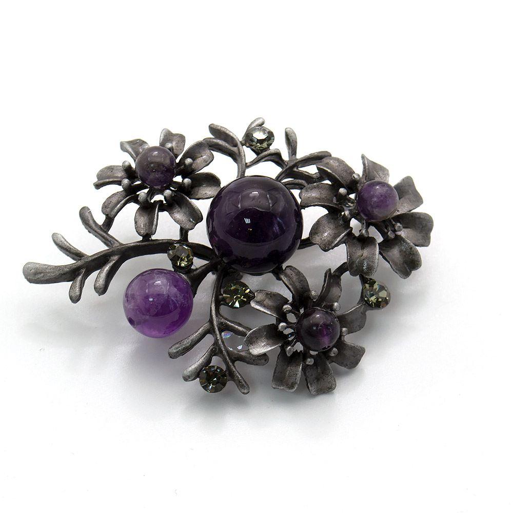 Фото товара брошь "3 цветка" аметист