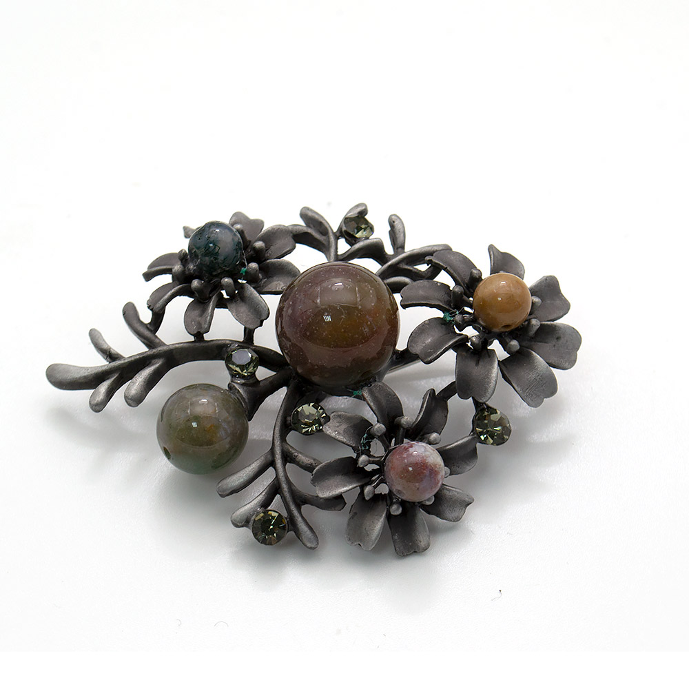 Фото товара брошь "3 цветка" яшма зеленая