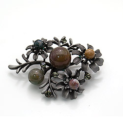 Брошь "3 цветка" яшма зеленая