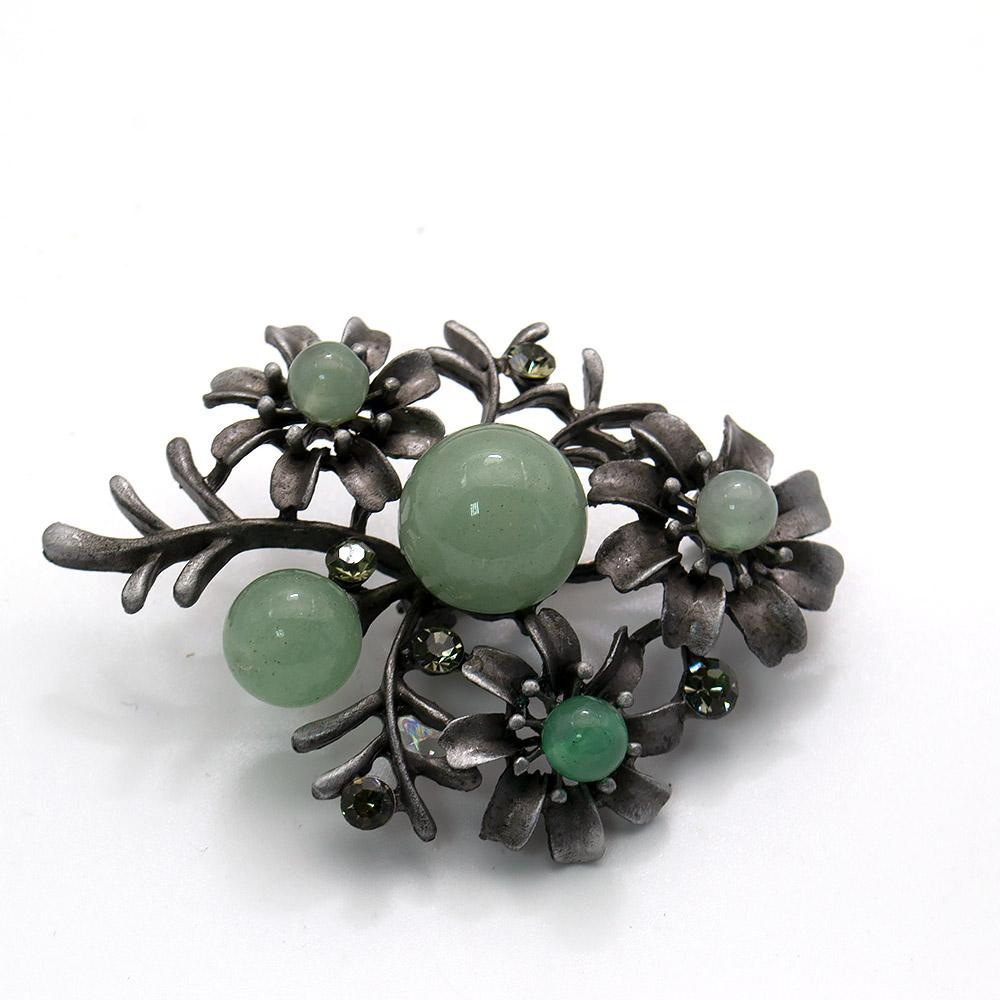 Фото товара брошь "3 цветка" авантюрин синтетический зеленый