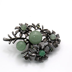 Брошь "3 цветка" авантюрин синтетический зеленый