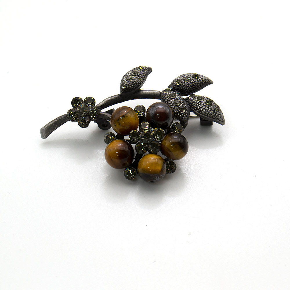 Фото товара брошь "ветка со стразами" тигровый глаз