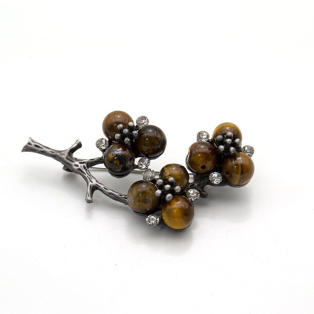 Фото товара брошь "ветка 9 шариков" тигровый глаз 0182