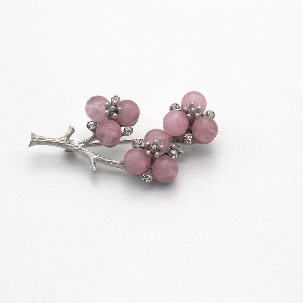 Фото товара брошь "ветка 9 шариков" розовый кварц а0182