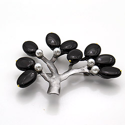 Брошь "Ветка большая" агат черный А0137