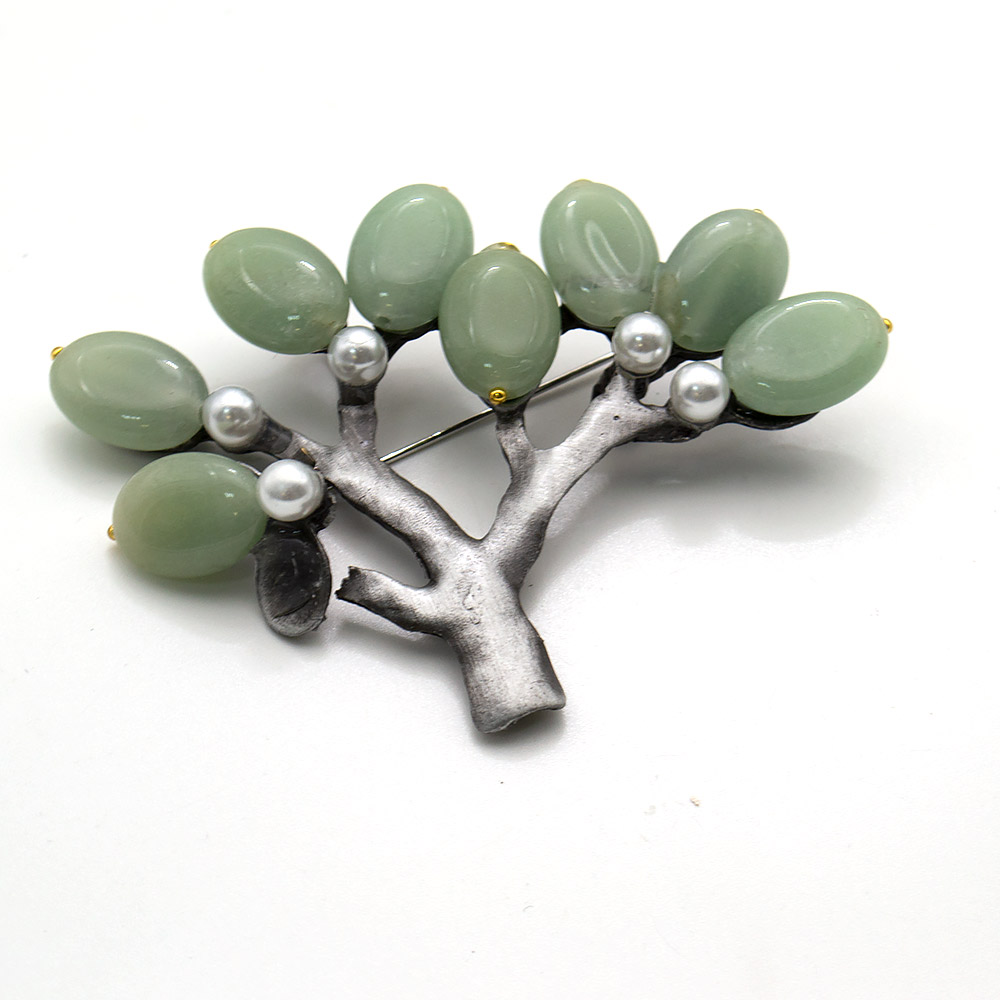 Фото товара брошь "ветка большая" авантюрин зеленый а0137