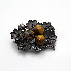 Брошь - подвеска "Куст 3 шарика" тигровый глаз