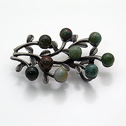 Брошь "Куст 9 шариков" яшма зеленая А0115