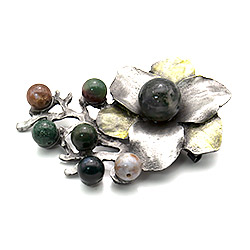 Брошь - подвеска "Цветок" яшма зеленая