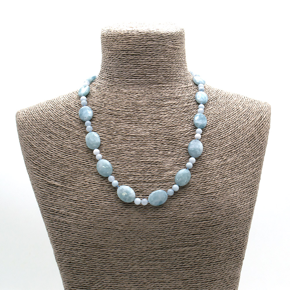 Фото товара бусы из кварца цвет аквамарин таблетка овальная