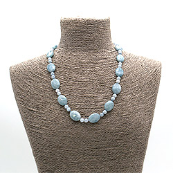 Бусы из кварца цвет аквамарин таблетка овальная